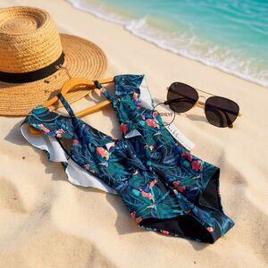 Nicole Miller Ruffled Cold Shoulder One-Piece Swimsuit Medium